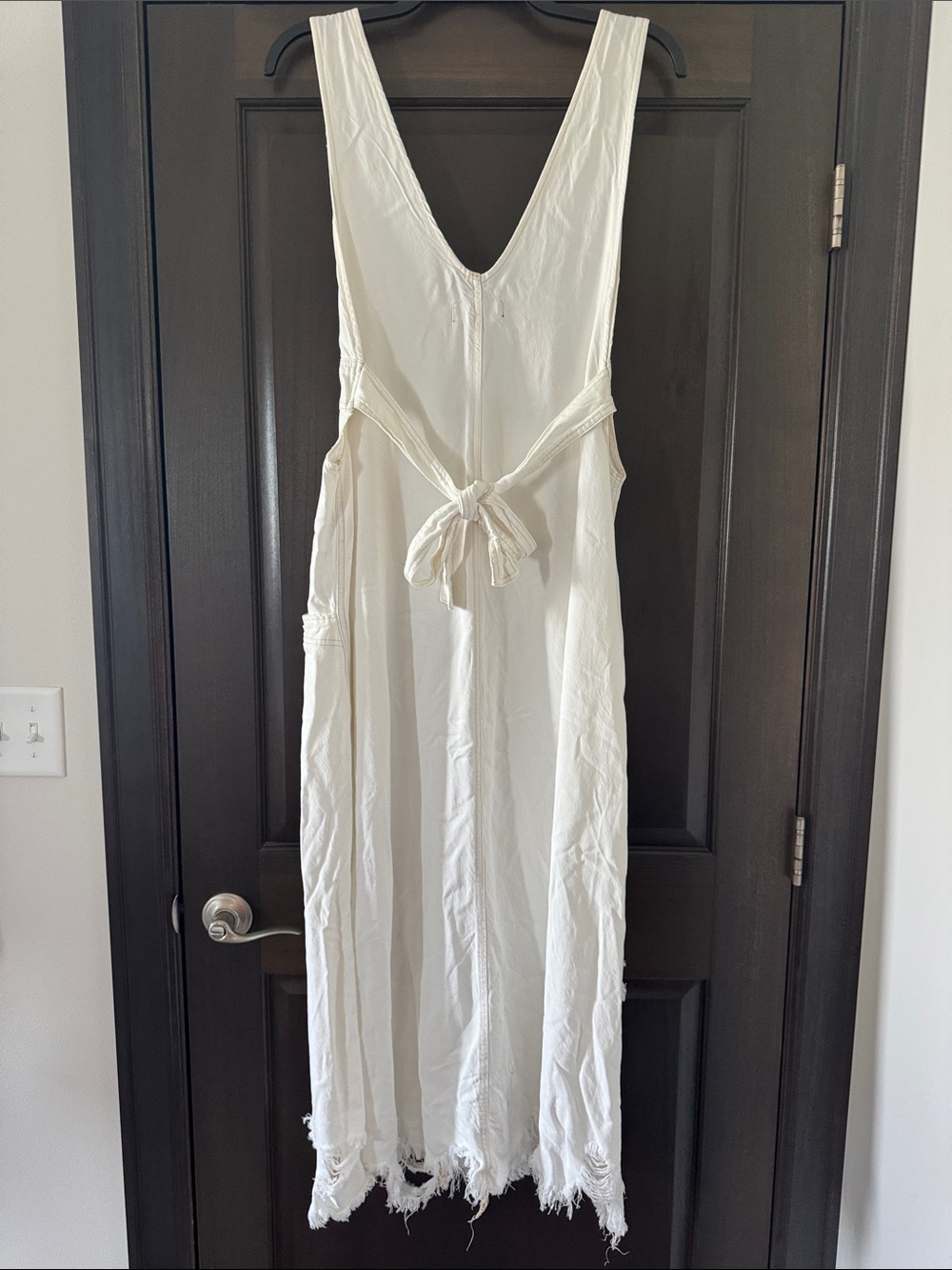 Free People White Sleeveless V-Neck Maxi Dress with Frayed Hem - Picture 6 of 10